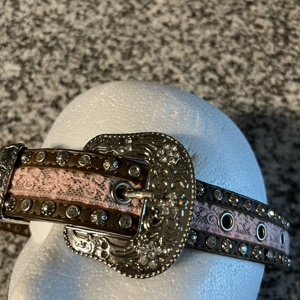 Child’s beaded and embellished  Pink and Brown Belt with Silver Accents